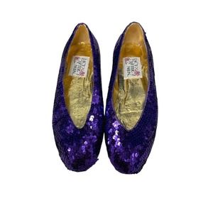 Lacy After Noon Vintage Purple Sequin Flats Sparkly Party Shoes Size 6.5